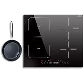 Karinear Induction Cooktop 4 Burner, 24'' Built-in Induction Stovetop | Flex Zone,Child Lock, Pause, Timer, Boost, Slider Control Black Glass Electric Cooktop, 7400W 240V Hard Wire(Come with a pot)