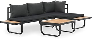 Tidyard 2-TLG. Garten-Ecksofa-Set mit Auflagen Outdoor Sofa Ecksofa Bank Garten-Lounge-Set Gartensofagarnitur Möbel-Set Lounge-Set Gartensofa-Set Ecksofa Polster-Couch Aluminium WPC