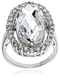 Sterling Silver Oval Cubic Zirconia Cocktail Ring, Size 6