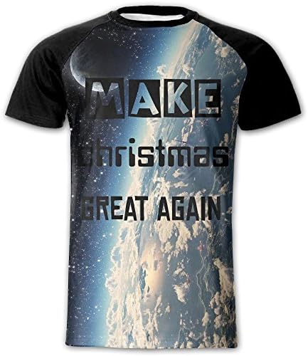 YAHAO SOE Make Christmas Great Again The Universe Galaxies Exercise Speed Dry Material Raglan Short Sleeve Cotton Shirt