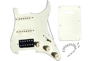 LAMSAM Prewired Pickguard with SSH Pickup Set, 3-ply Pick Guard Loaded High Output Alnico V Single Coil Humbucker Pick-ups, Electric Guitar Scratchplate as Luthier Replacement Parts, Cream-00