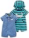 Carter's Baby Boys' 2-Pack One-Piece Romper, Stripe Whale/Blue Schiffli, 18 Months