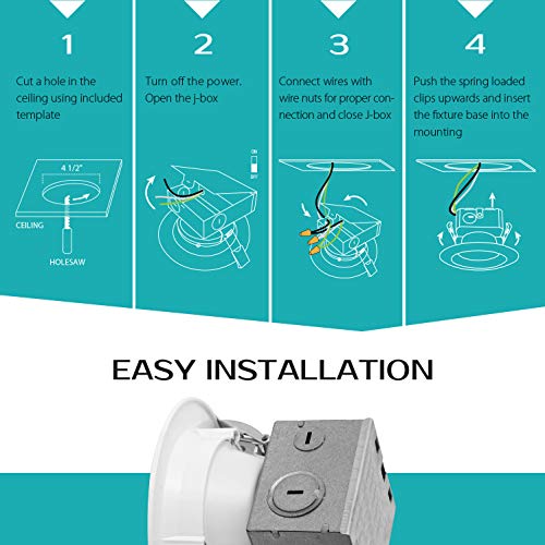 LUXTER (12 Pack) 4 inch LED Ceiling Recessed Downlight With Junction Box, LED Canless Downlight, Baffle Trim, Dimmable, IC Rated, 10W(75Watt Repl) 5000K 750Lm Wet Location ETL and Energy Star Listed