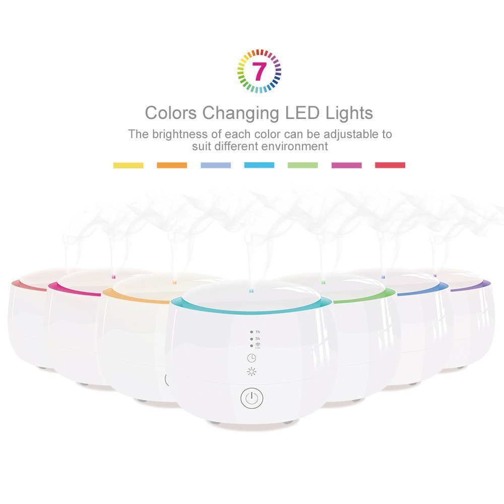 WiFi Essential Oil Diffuser Works with Alexa and Google Home 300ml for Aromatherapy with Adjustable Mist Modes Humidifiers, Ultrasonic Aroma Diffusers with Auto Shut-Off 7 Colorful LED Lights for Baby Room Home Spa (White)