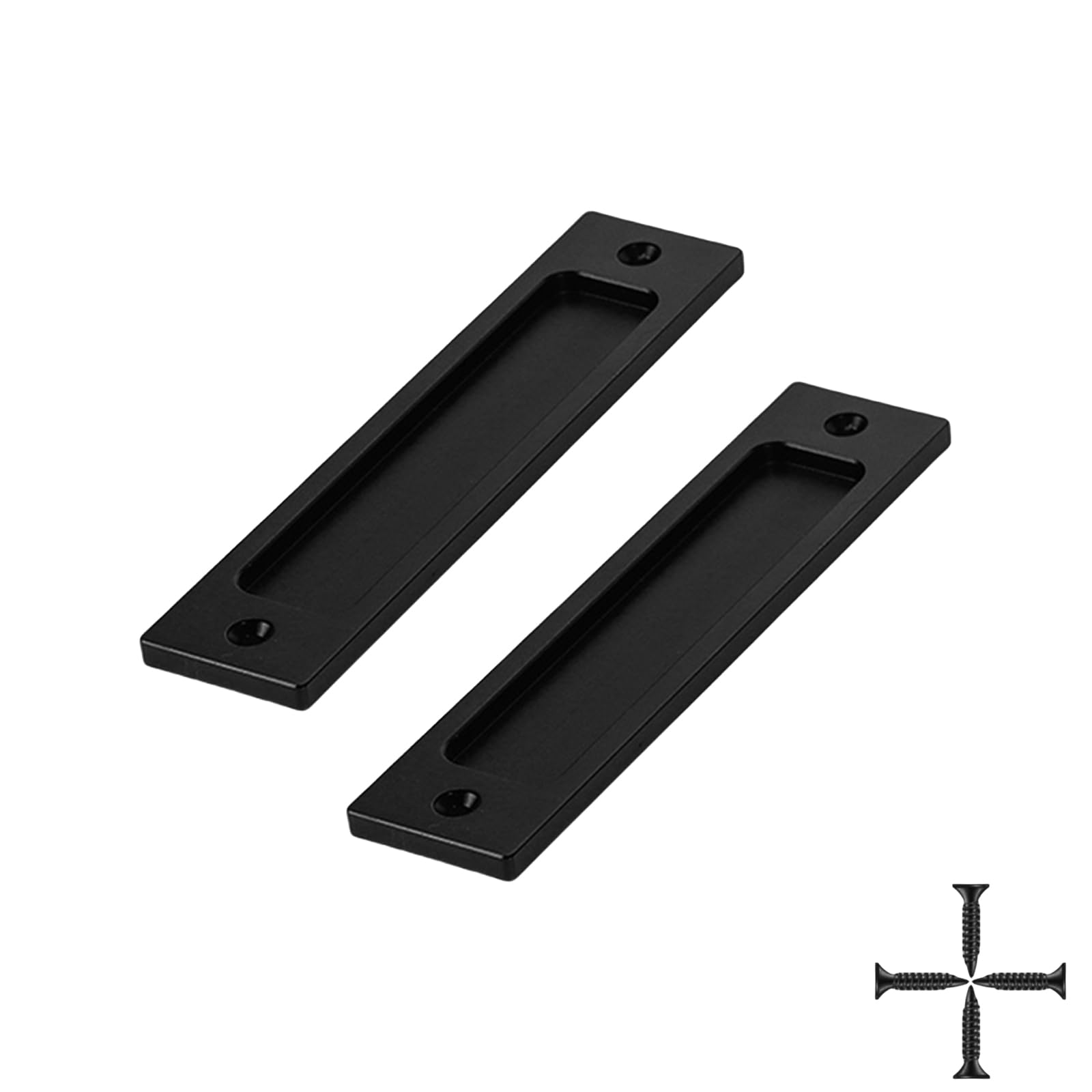 INCAUCA 2 Pack Barn Door Handles, 6 Inch Flush Door Pull, Recessed Door Handles, Sliding Closet Door Finger Pull, Rectangular Flat Plate for Pocket Door Drawer Cabinet Cupboard (Matte Black)
