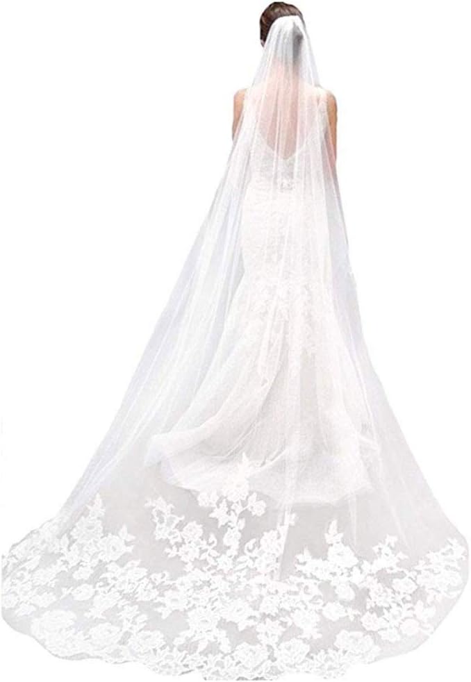 WAJY White Ivory Lace Edge Cathedral Length Wedding Bridal Veil+Comb Ivory