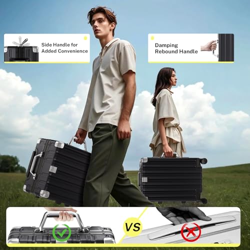 Krute Luggage PC+ABS Aluminum Frame Zipperless Checked Luggage Lightweight Hardshell Large Suitcase with TSA Lock Spinner Wheels 28 Inch Black