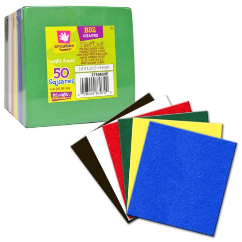 Creative Hands by FibreCraft 50Pack Square Foam Sheet Stack, 4 by 4Inch, Multi Colored Arts