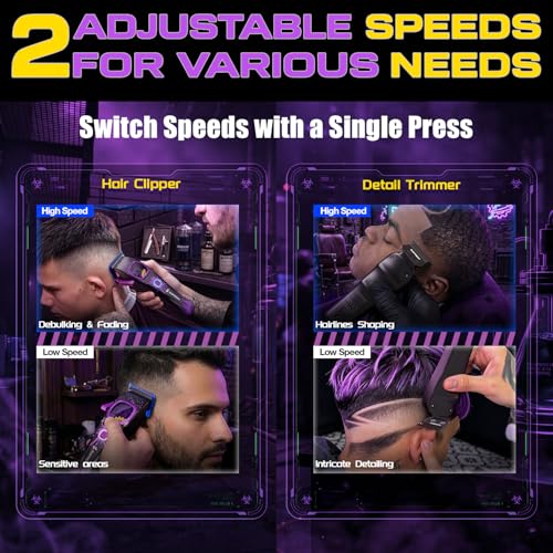 SUPRENT Professional Hair Clipper-Cordless Man Hair Clipper Kit with Titanium Coated Fade Blade, Magnetic Guide Combs, Charging Station (Purple)