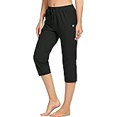 VEOBIKE Women's Capri Pants Cotton Jersey Yoga Capris Drawstring Joggers Workout Sweatpants Loose Lounge Crop Pants Pockets