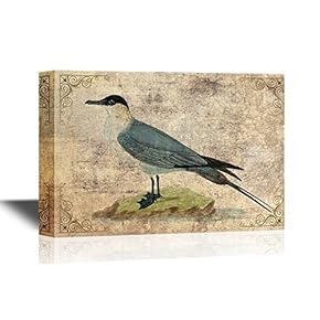 Birds and Poultry Canvas Wall Art - Bird Standing on The Rock - Retro Style Gallery Wrap Modern Home Art | Ready to Hang - 12x18 inches