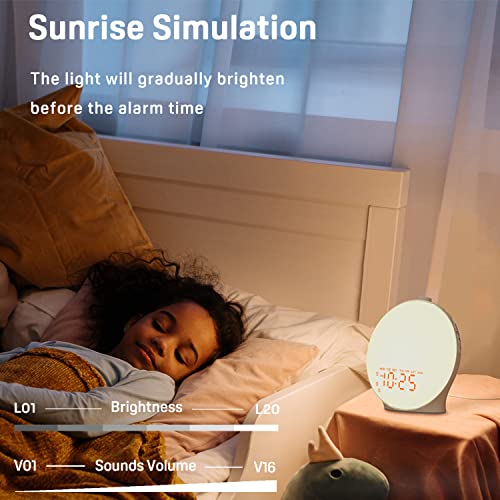 Wake Up Light Sunrise Alarm Clock for Kids, Heavy Sleepers, Bedroom