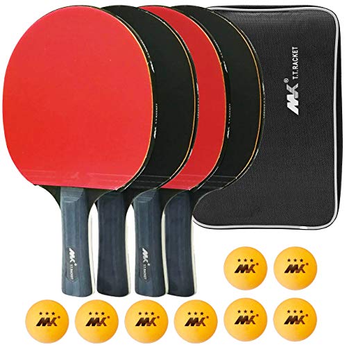 Luniquz Table Tennis Paddles Set, 4 Ping Pong Rackets and 8 Balls Includes Carry Case for Indoor Outdoor Play