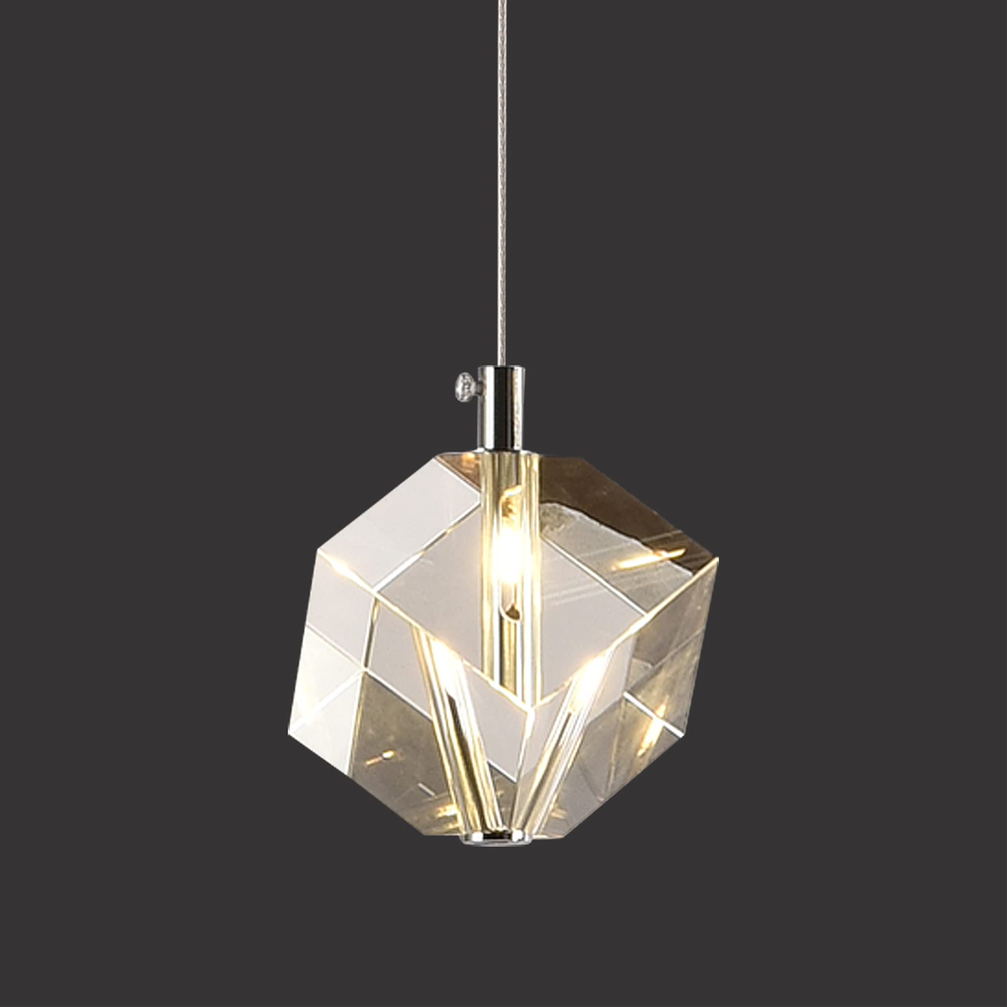 Photo 1 of Isamacc 1-Light Cube Crystal Pendant Light Fixture, Mini Square Crystal Pendant Ceiling Light, Modern Clear Crystal Hanging Light Fixture for Kitchen Island Dining Room, 3W