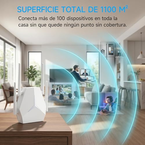 WiFi Extender Signal Booster, AC1200 1200Mbps Dual Band WiFi Repeater, 1115㎡ Coverage & 100+ Devices Simultaneous Connection, 4 Antennas MIMO with Ethernet Port for Home Office