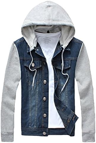 KelmonMen's Rugged Wear Denim Hoodie Jacket (Large, Dark Blue)