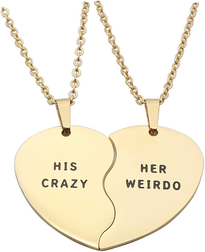 Beeshion Couple Gift Stainless Steel Broken Heart Necklace for Couples