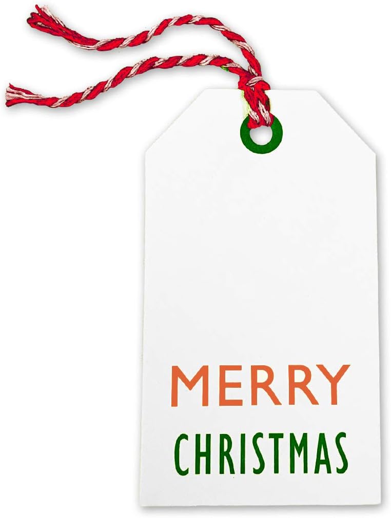 Kraft Tags for Gift Wrapping and Labeling (Xmas on White Kraft 25 PCS - Red/White Baker's Twine)