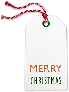 Kraft Tags for Gift Wrapping and Labeling (Xmas on White Kraft 25 PCS - Red/White Baker's Twine)