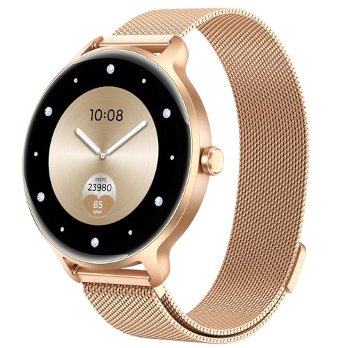 Smartwatch Damen Rund, 1.27" AMOLED Smart Watch mit Telefonfunktion, Fitnessuhr mit Pulsuhr Schlafmonitor Schrittzähler, 120+ Sportmodi Sportuhr IP68 Wasserdicht, Uhren Damen für Samsung iOS Android
