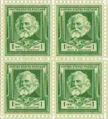 Henry W. Longfellow Set of 4 x 1 Cent US Postage Stamps NEW Scot 864