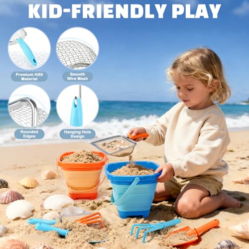 Dreamon Sand Toy Sandpit Toy Children 3 4 5 Years Beach Toy Children with Foldable Bucket Sand Strainer Shovel Rake Beach Toy