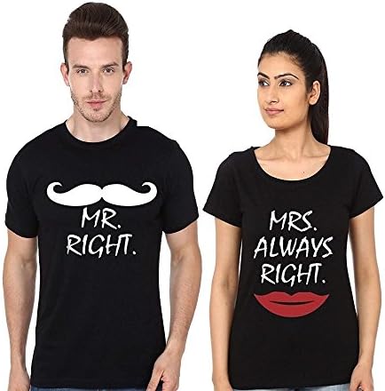 We2 Cotton Couple T-Shirts Mr. Right & Mrs Always Right (Pack of 2)