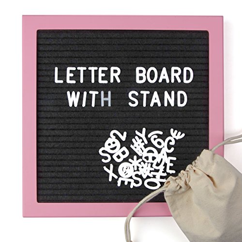 Felt Letter Board with 340 Plastic Changeable Letters, Symbols, Numbers & Emojis in White, 10x10 Inch MFD Frame in Macaron Pink, Picture Stand, Wall Mount & Drawstring Bag by PROHAPI (Light Pink) - Thumbnail 6