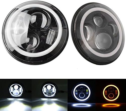 Nicebee 7 Inch Round LED Headlights White Halo Ring Angel Eyes+Amber Turning Signal Lights For Jeep Wrangler JK TJ CJ