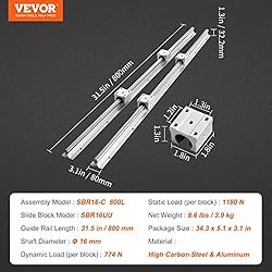 VEVOR Linear Rail, 2PCS SBR16-800mm, Linear Slide