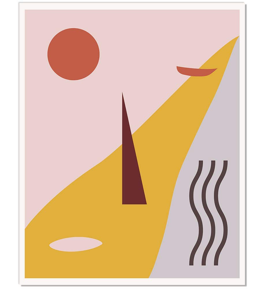 Amazon Com Abstract Shapes Print Beach Sunset Picture Beach View Poster Ocean Wave Shape Poster Gold Red Pink Abstract Figures Contemporary Artwork Abstract Geometric Wall Art Wateraolor Art Print 8x10 Handmade