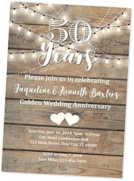 50th Anniversary Invitation, String Of Lights Wedding Anniversary Invite, 50th Anniversary, Rustic Golden Wedding Anniversary Invitation