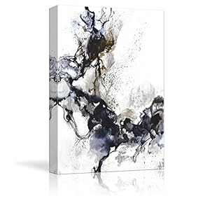 Canvas Wall Art - Abstract Black Ink on White Background - Watercolor Painting Style Art Reproduction - Modern Home Decoration - 12"x18"