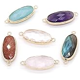 LE SKY 5 Pcs Natural Stone connectors Faceted Oval Agate Crystal Healing Stone Charms DIY for Jewelry Making