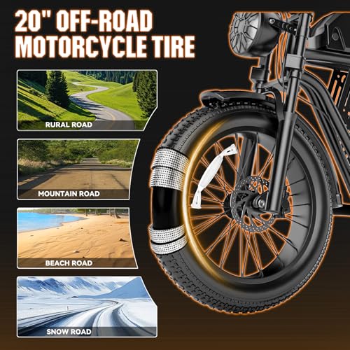ASKGO Electric Bike for Adults, Peak 2500W Motor Retro E Bike, 50KM/H Top Speed/160KM, 48V 20Ah Battery, Keyless Smart Access, 20"x4" Fat Tires, Full Suspension, Off-Road Ebike for City Commuting