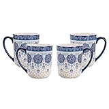 Bico Blue Talavera Ceramic Mugs, Set of 4, for