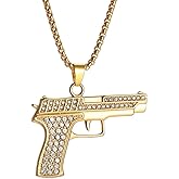 Kawailay Gun Necklace Pistol Necklace Army Style Hand Gun Necklace Punk Biker Rock Hip Hop Pendant Necklace for Men Women - Style 2