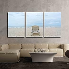 3 Piece Canvas Wall Art - Beach Chair - Modern Home Art Stretched and Framed Ready to Hang - 16"x24"x3 Panels