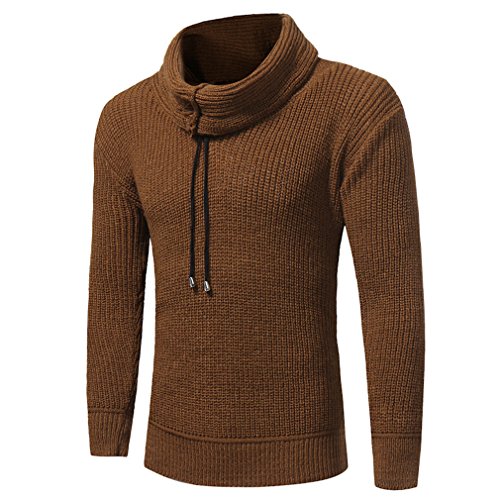 Brand Warm Turleneck Sweater Casual Slim Fit Pullover Solid Color High Lapel Jacquard Hedging Men's Sweater Brown M