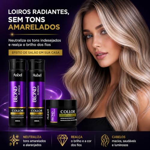 Asbel Kit Blond Platinum Shampoo Condicionador Máscara 300g