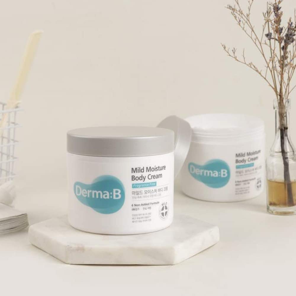 Derma B Mild Moisture Body Cream, Fragrance-Free Non-Irritating Body Moistuzer for Dry & Sensitive Skin with Camellia Oil, Unscented Fast-Absorbing Moisturizing Korean Skincare,14.54 Fl Oz,430ml