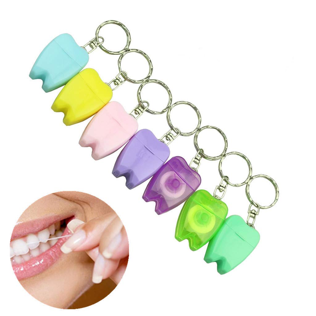 15m Waxed Dental Floss Picks Dental Care with Key Ring for Travel and outdoor Random Colors (8)