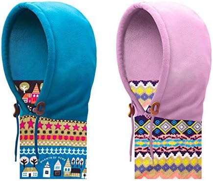 Sywwlov 2Pcs Fleece Balaclavas Hood Windproof Ski Full Face Mask Neck Warmer Winter Outdoor Hat Cap for Motorcycle Snowboard Cycling (Hoh Xil&amp;Macaron)