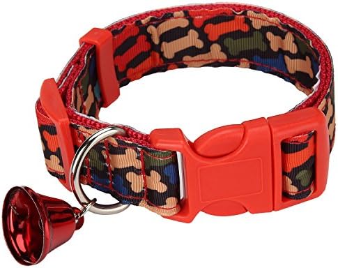 Itery Soft Adjustable Nylon Small Dog Cute Collar with Bells (Small, Color bones)