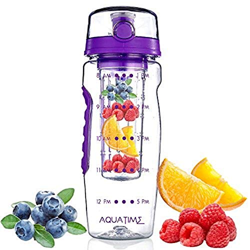 Time Marked Fruit Infuser Water Bottle AQUATIME Large 32 oz Brush For
