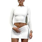 LAGSHIAN Women Sexy 2 Piece Outfits Long Sleeve Crop Top Bodycon Mini Skirt Club Suits Dress