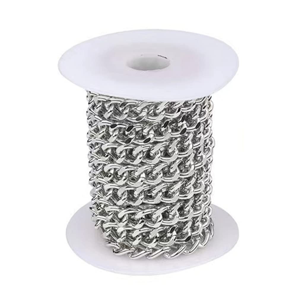 16.4 Feet Aluminum Curb Chains 11x8.5x2.2mm Twisted Links Cross Cable Chains Silver Plated with Spool for Pendant Necklace Jewelry Making