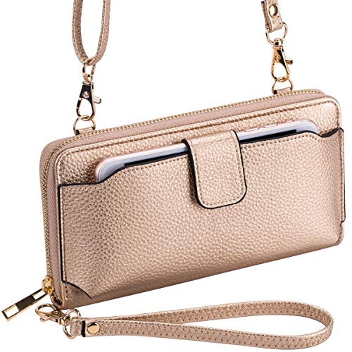 Heaye Wristlet Wallet Phone Bags for Women with Card Slots Rose Gold