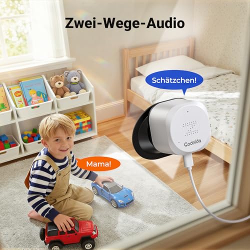 Codnida 2K Magnetic Window Camera, No Drilling, 2.4 & 5 GHz WiFi Surveillance Camera Indoor with Starlight Colour Night Vision Device, Person Detection & 24/7 Recording for Home Security