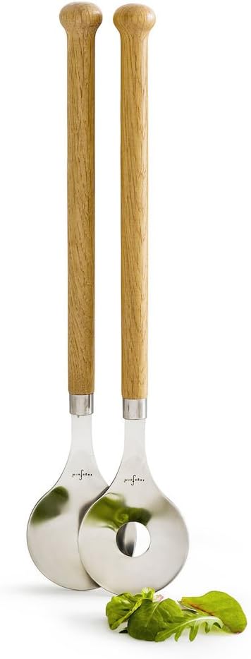 Sagaform SA5017605 Serving Utensils Oval Salad Cutlery, Stainless Steel Oak Wood, Brown